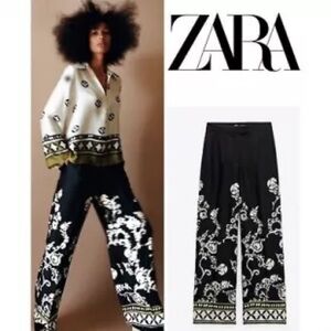 Zara Black and White Wide Leg Pants